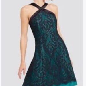 Draper James Teal and Black Lace Mini Dress NWT